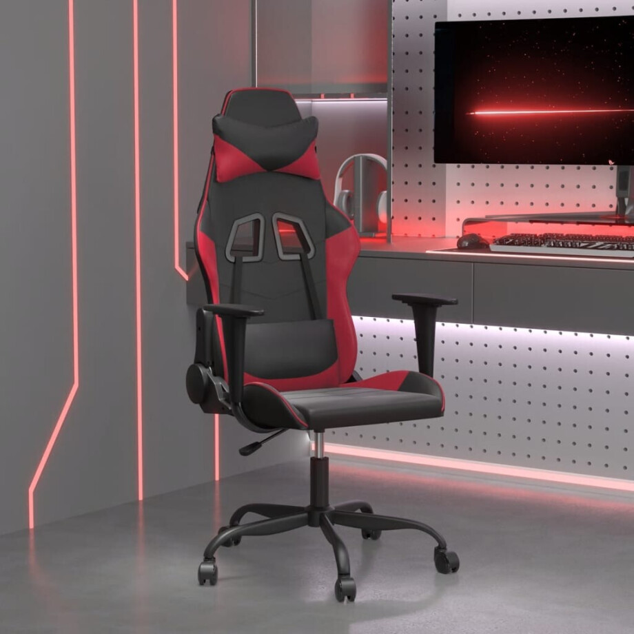 vidaXL Massage gamestoel kunstleer zwart en wijnrood afbeelding 1