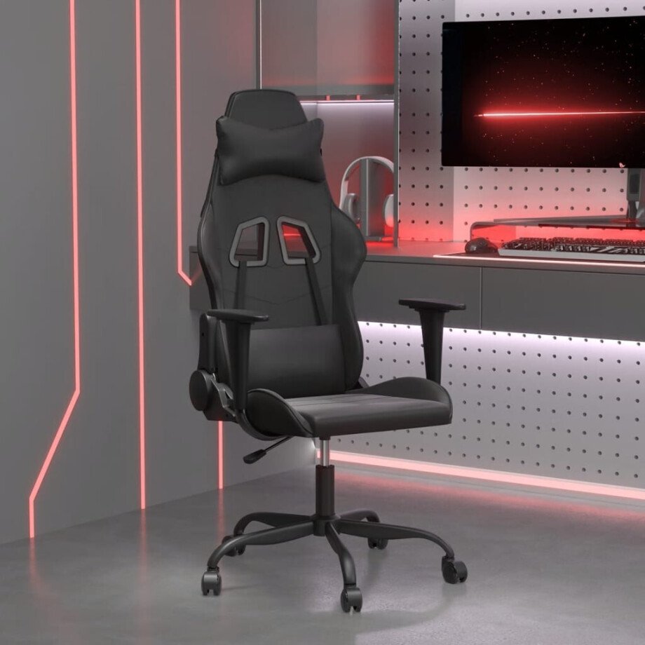 vidaXL Massage gamestoel kunstleer zwart afbeelding 1