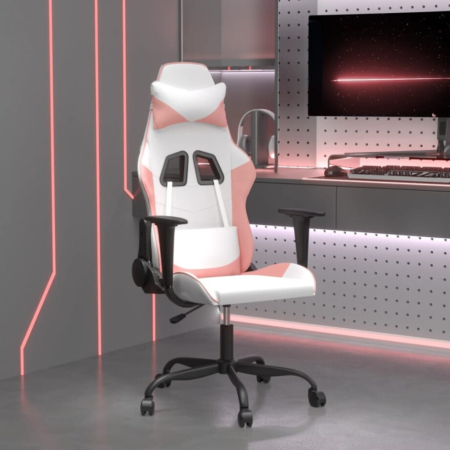 vidaXL Massage gamestoel kunstleer wit en roze afbeelding 1