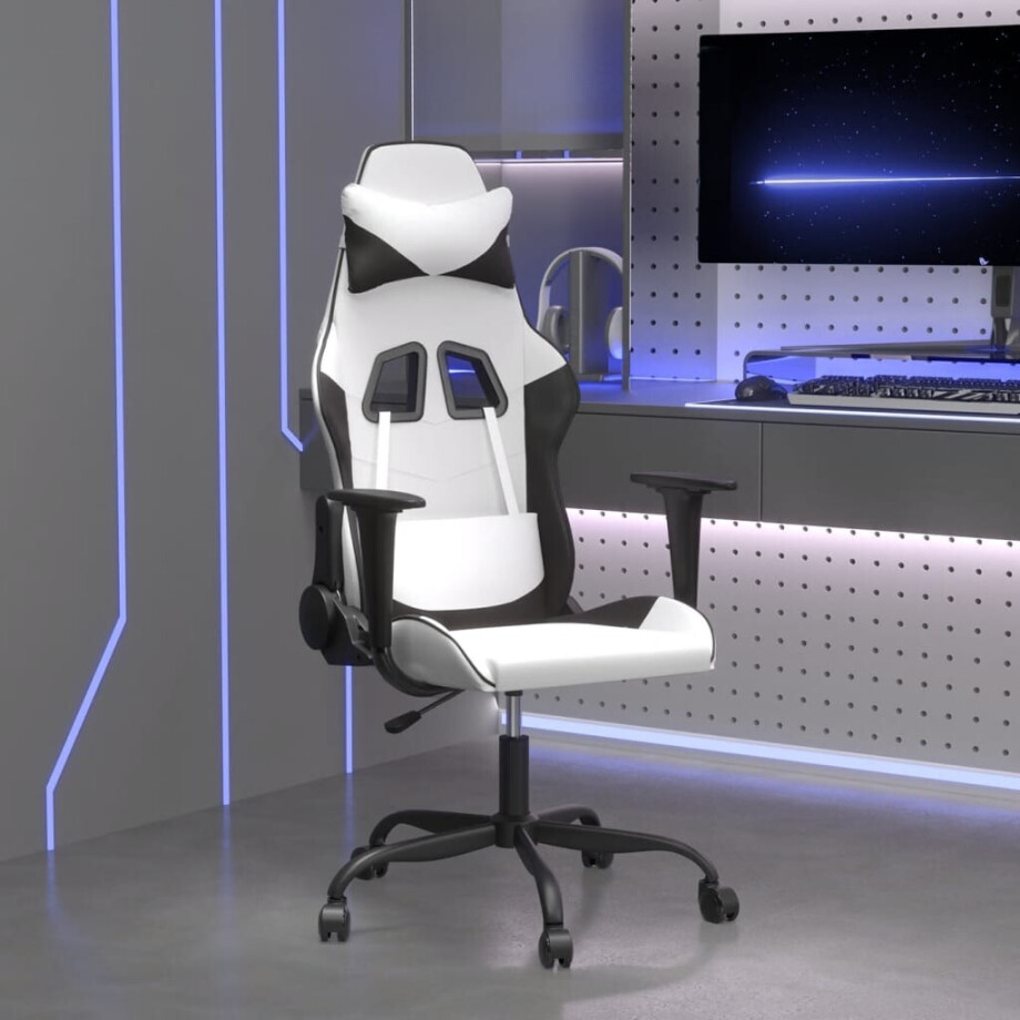 vidaXL Massage gamestoel kunstleer wit en zwart afbeelding 1