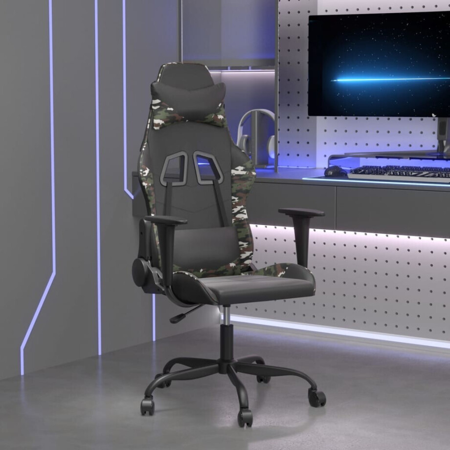 vidaXL Massage gamestoel kunstleer zwart en camouflage afbeelding 1