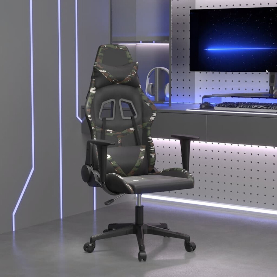 vidaXL Massage gamestoel kunstleer zwart en camouflage afbeelding 1