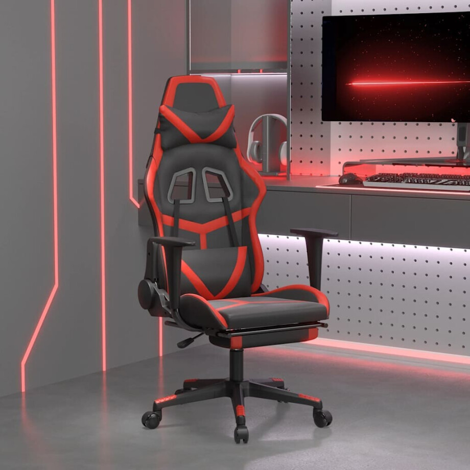 vidaXL Massage gamestoel met voetensteun kunstleer zwart en rood afbeelding 1