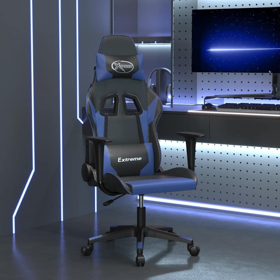 vidaXL Massage gamestoel kunstleer zwart en blauw afbeelding 1