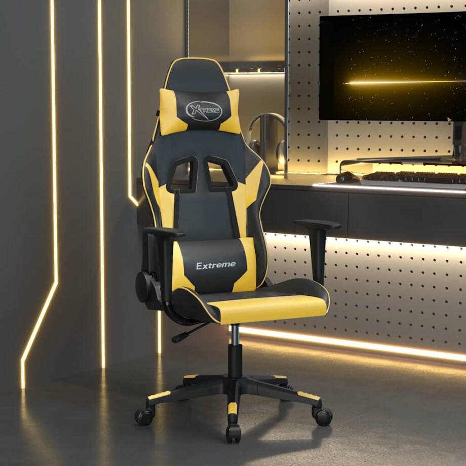 vidaXL Massage gamestoel kunstleer zwart en goudkleurig afbeelding 1