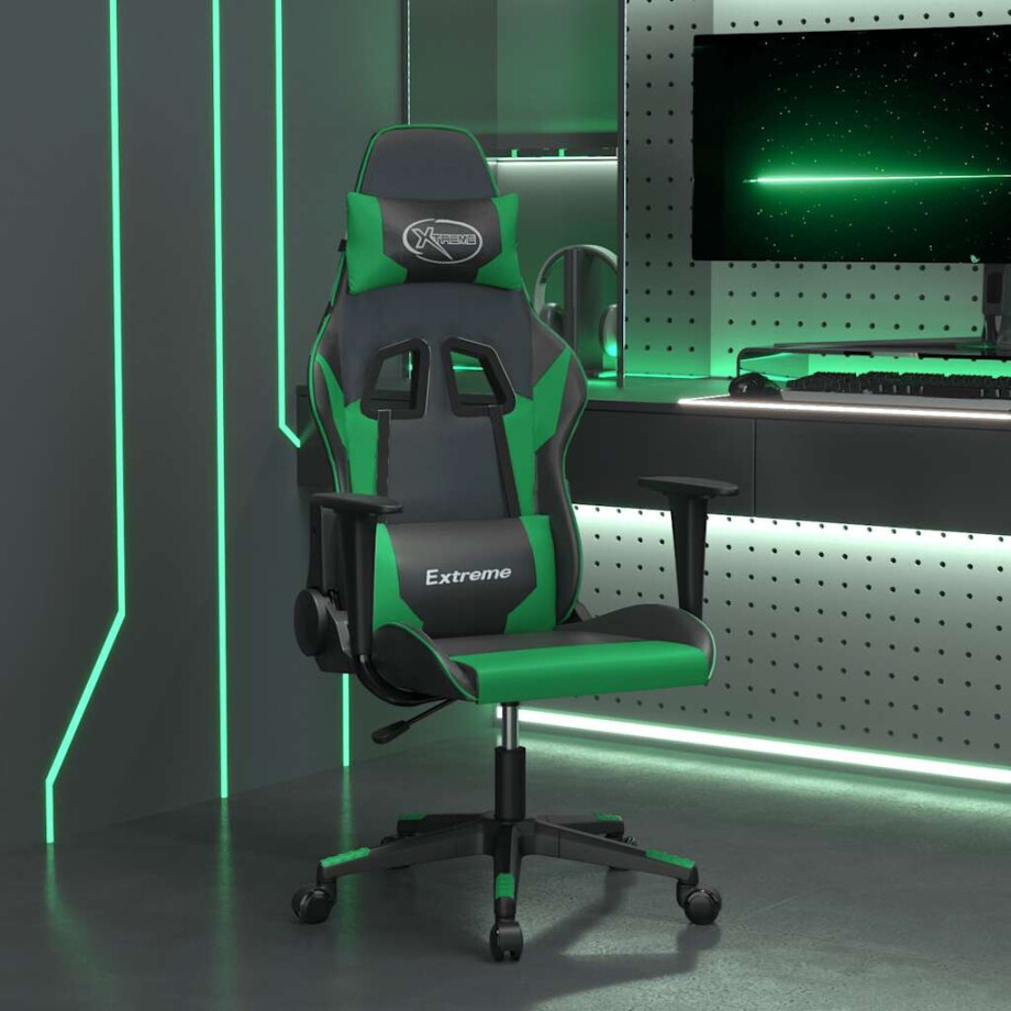 vidaXL Massage gamestoel kunstleer zwart en groen afbeelding 1