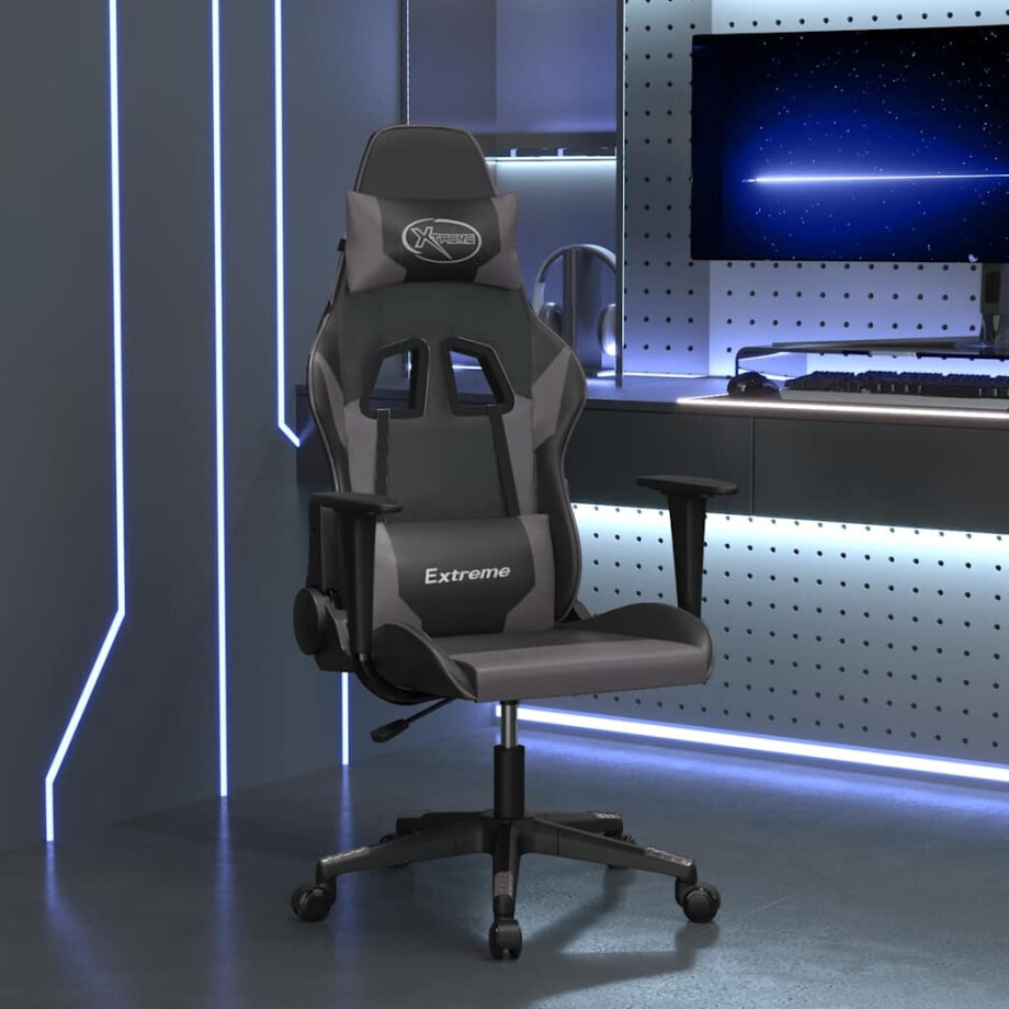 vidaXL Massage gamestoel kunstleer zwart en grijs afbeelding 1