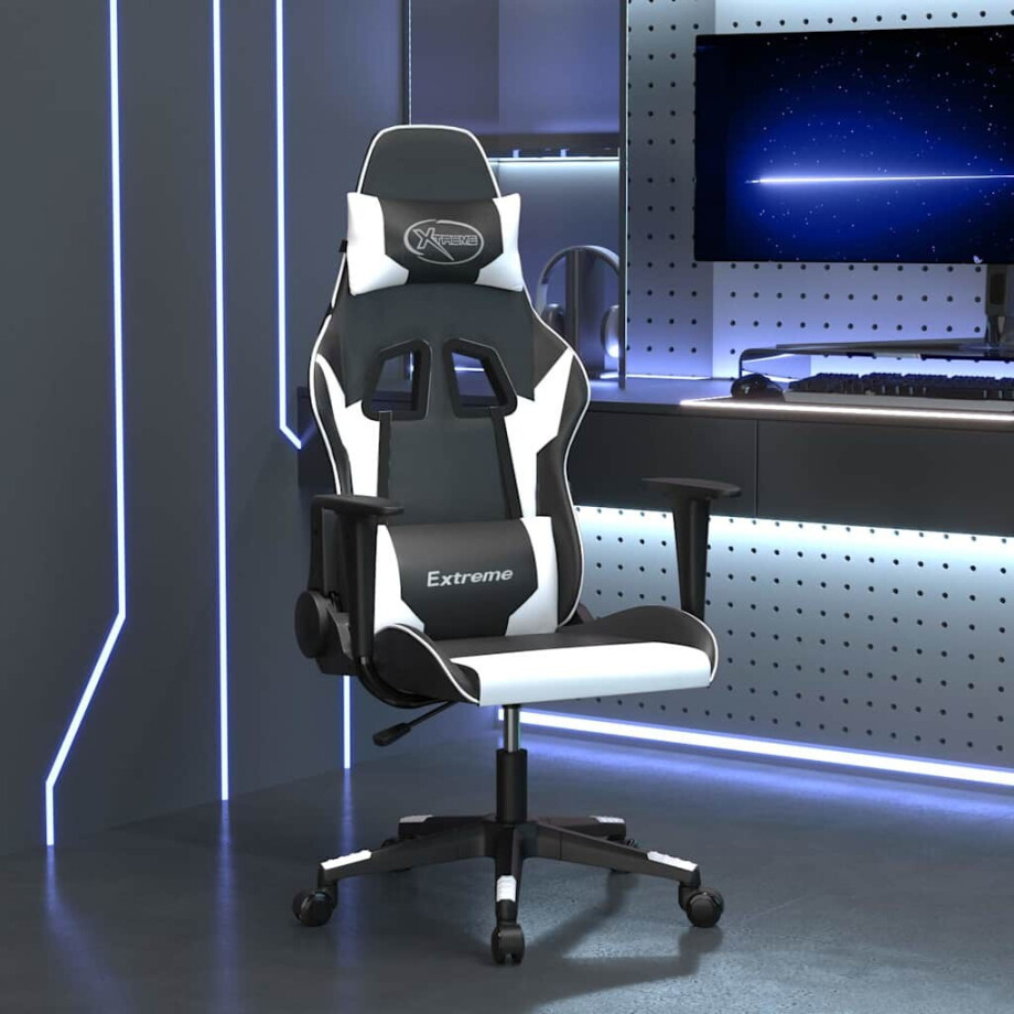 vidaXL Massage gamestoel kunstleer zwart en wit afbeelding 1