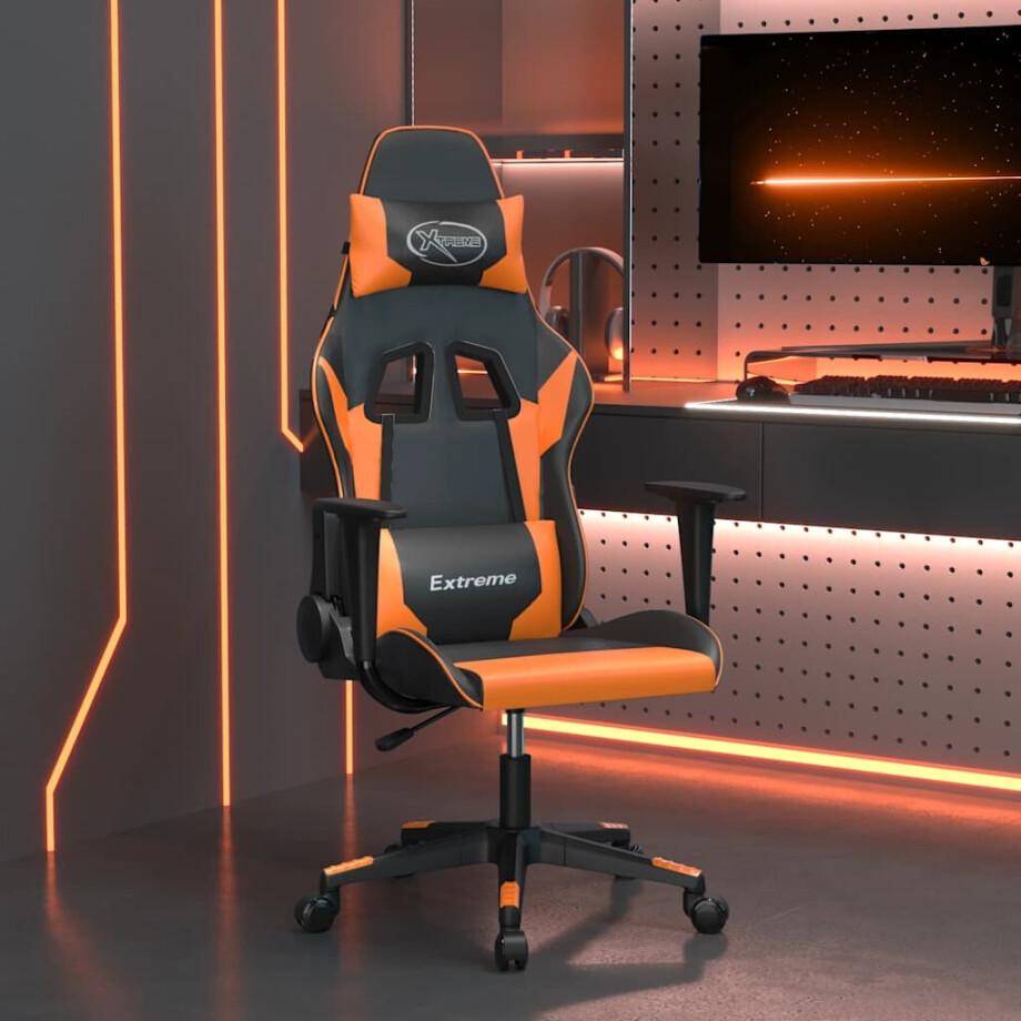 vidaXL Massage gamestoel kunstleer zwart en oranje afbeelding 1