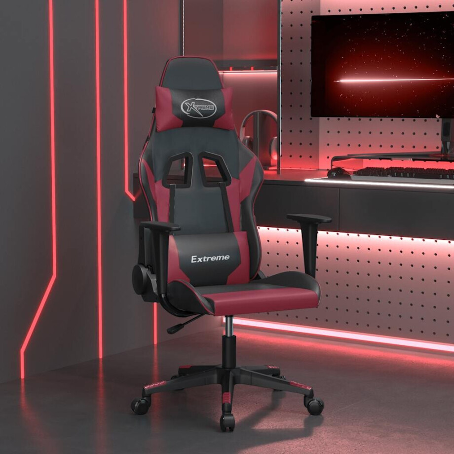 vidaXL Massage gamestoel kunstleer zwart en wijnrood afbeelding 1