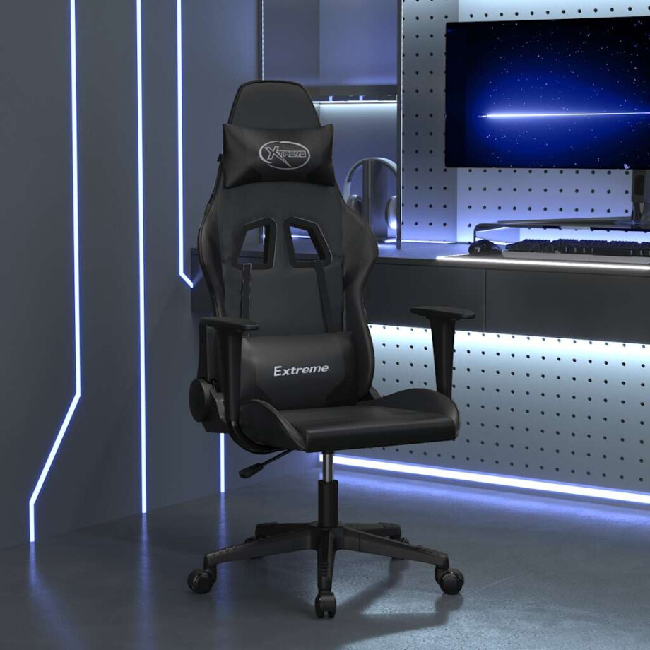 vidaXL Massage gamestoel kunstleer zwart afbeelding 1