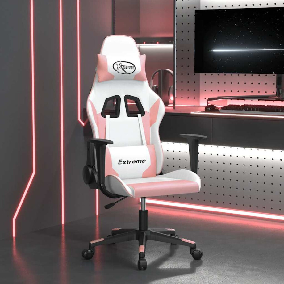 vidaXL Massage gamestoel kunstleer wit en roze afbeelding 1