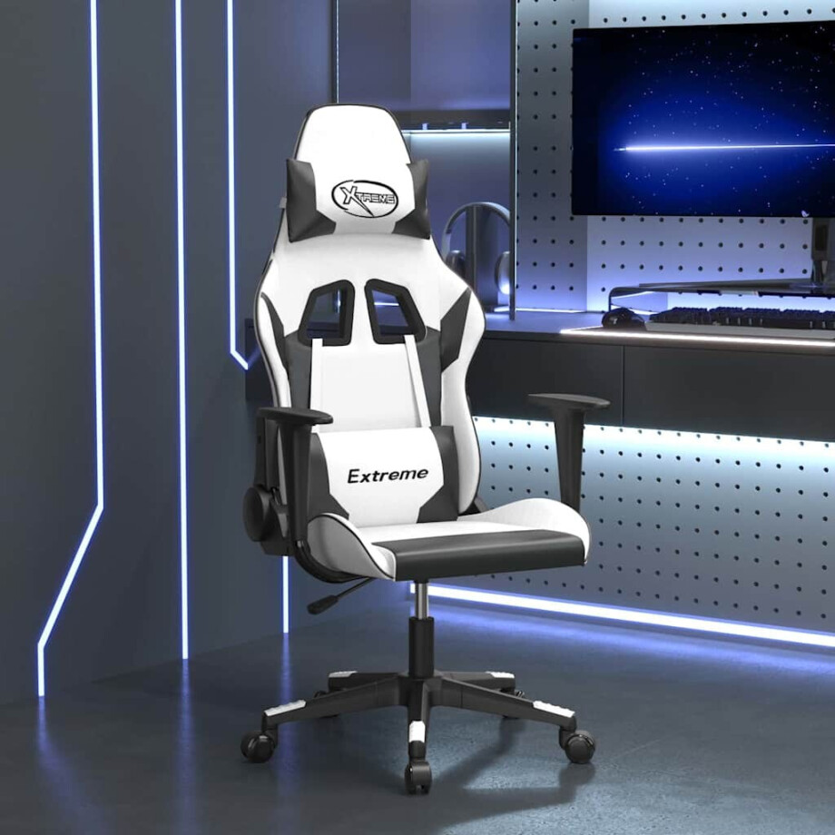 vidaXL Massage gamestoel kunstleer wit en zwart afbeelding 1