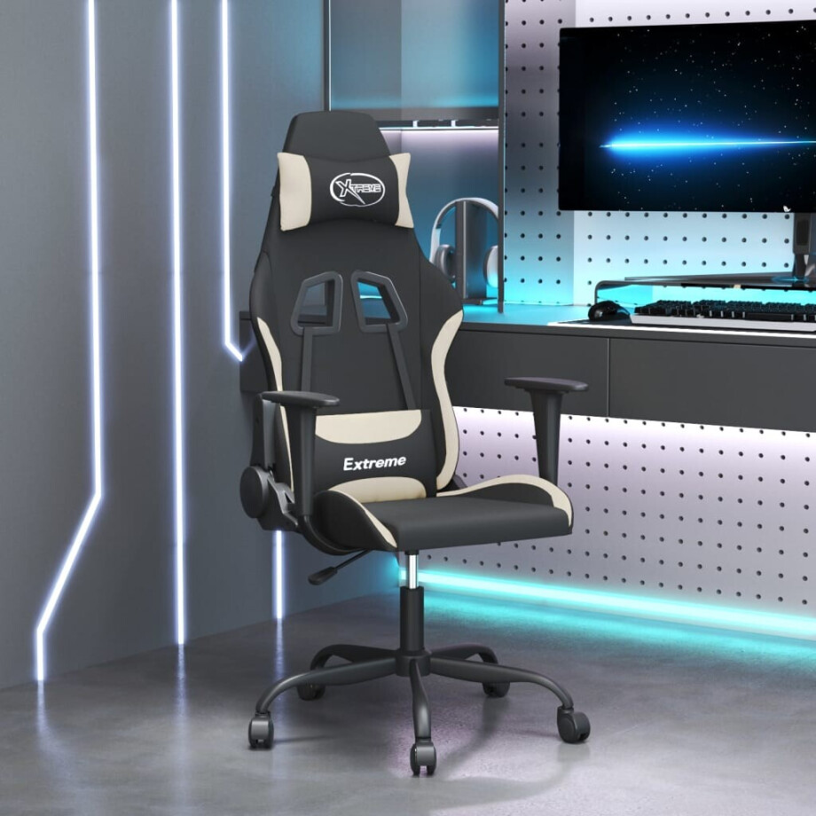 vidaXL Massage gamestoel stof zwart en crèmekleurig afbeelding 1