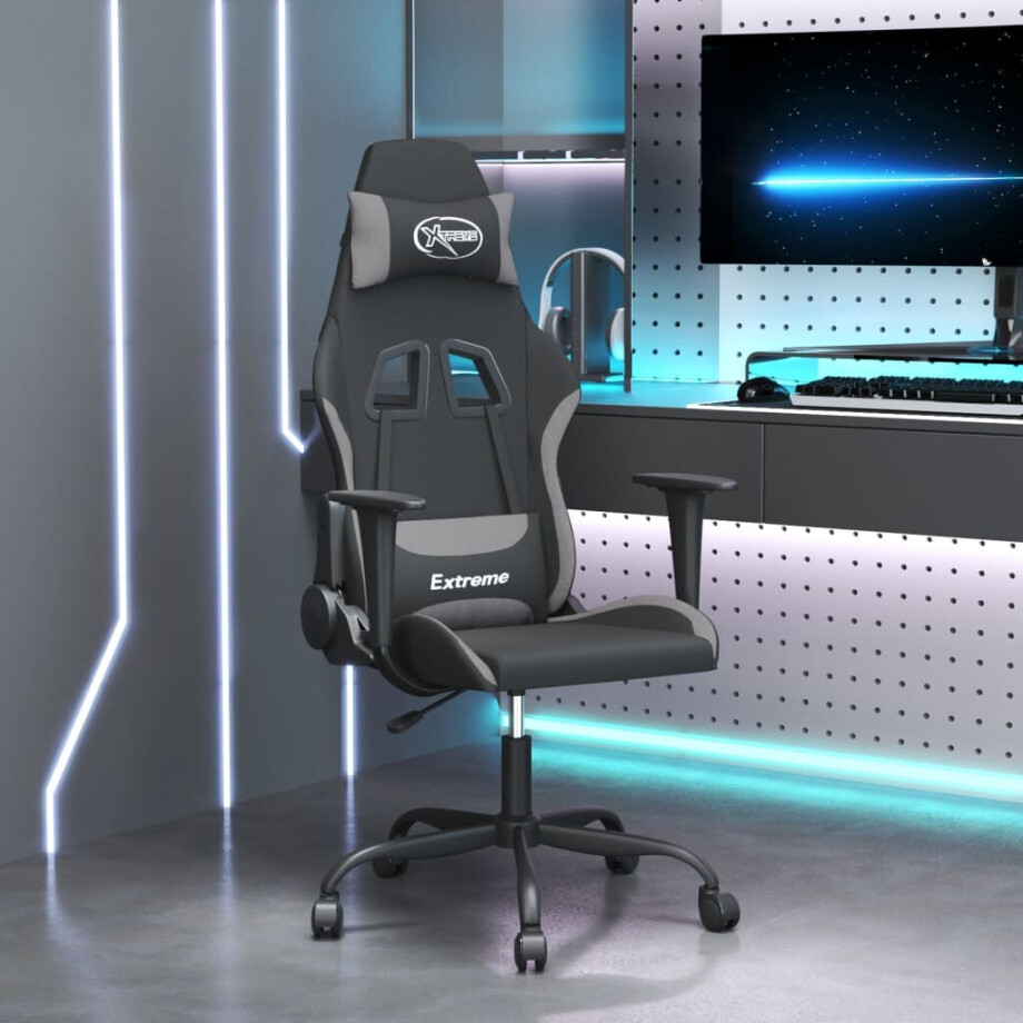 vidaXL Massage gamestoel stof zwart en lichtgrijs afbeelding 1