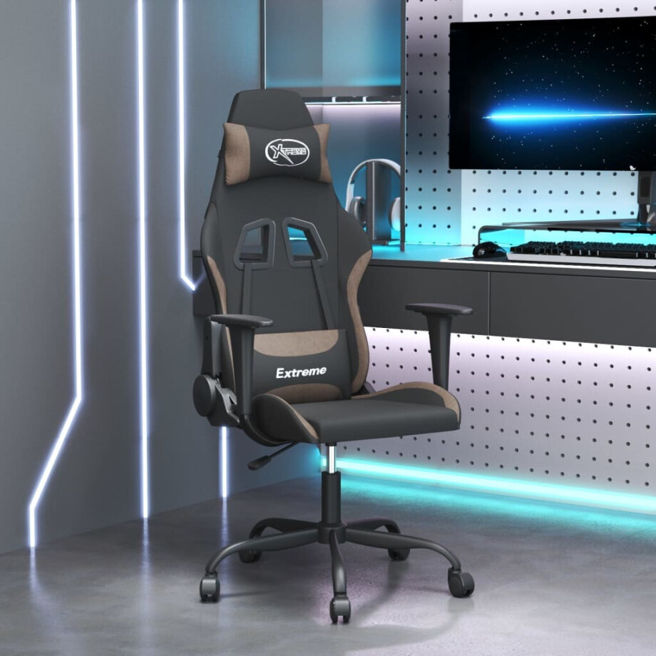 vidaXL Massage gamestoel stof zwart en taupe afbeelding 1