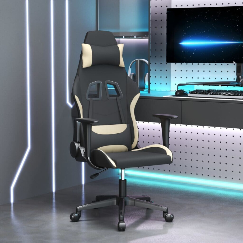 vidaXL Massage gamestoel stof zwart en crèmekleurig afbeelding 1