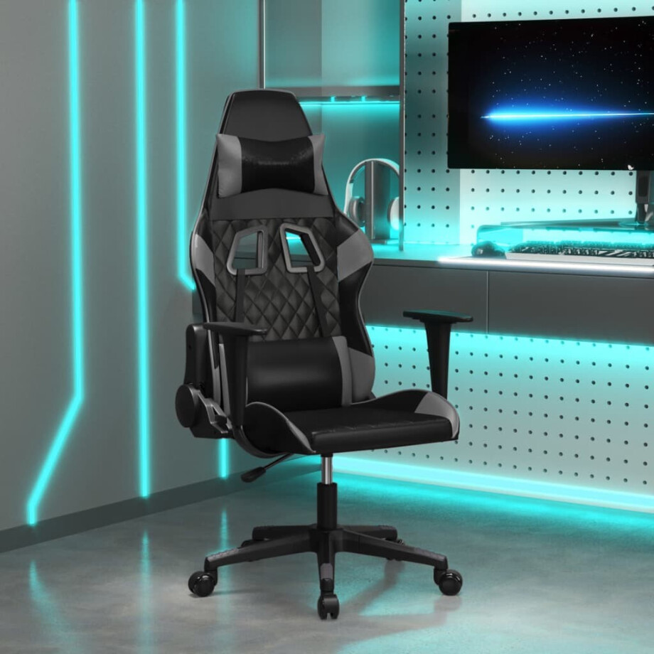 vidaXL Massage gamestoel kunstleer zwart en grijs vidaXL Massage gamestoel kunstleer zwart en grijs afbeelding 1