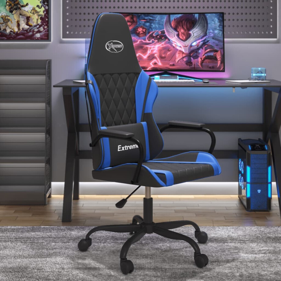 vidaXL Massage gamestoel kunstleer zwart en blauw vidaXL Massage gamestoel kunstleer zwart en blauw afbeelding 1
