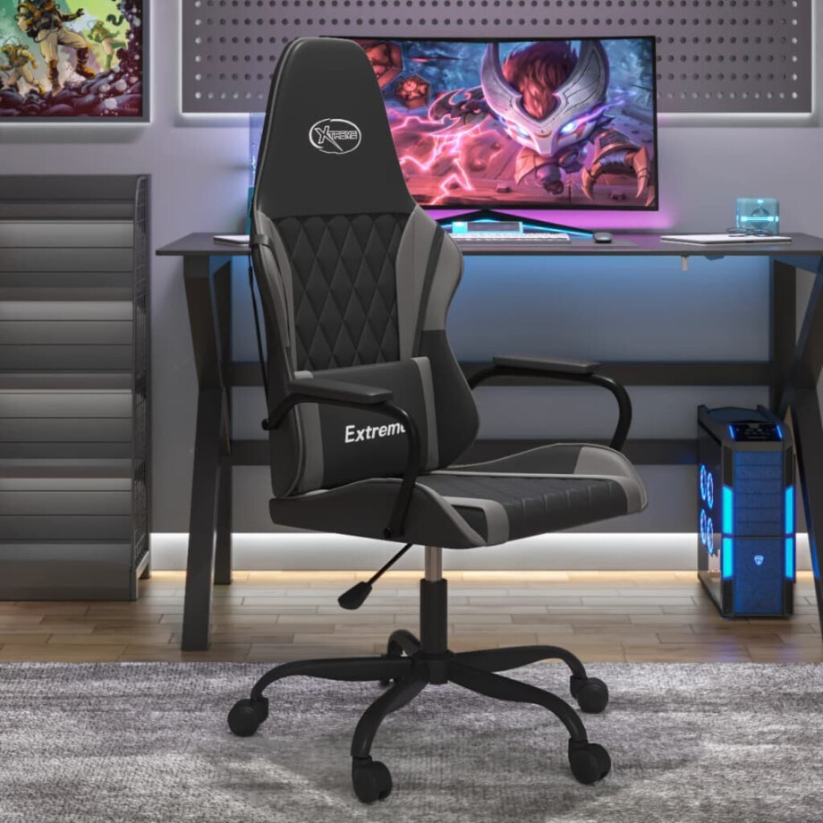 vidaXL Massage gamestoel kunstleer zwart en grijs vidaXL Massage gamestoel kunstleer zwart en grijs afbeelding 1