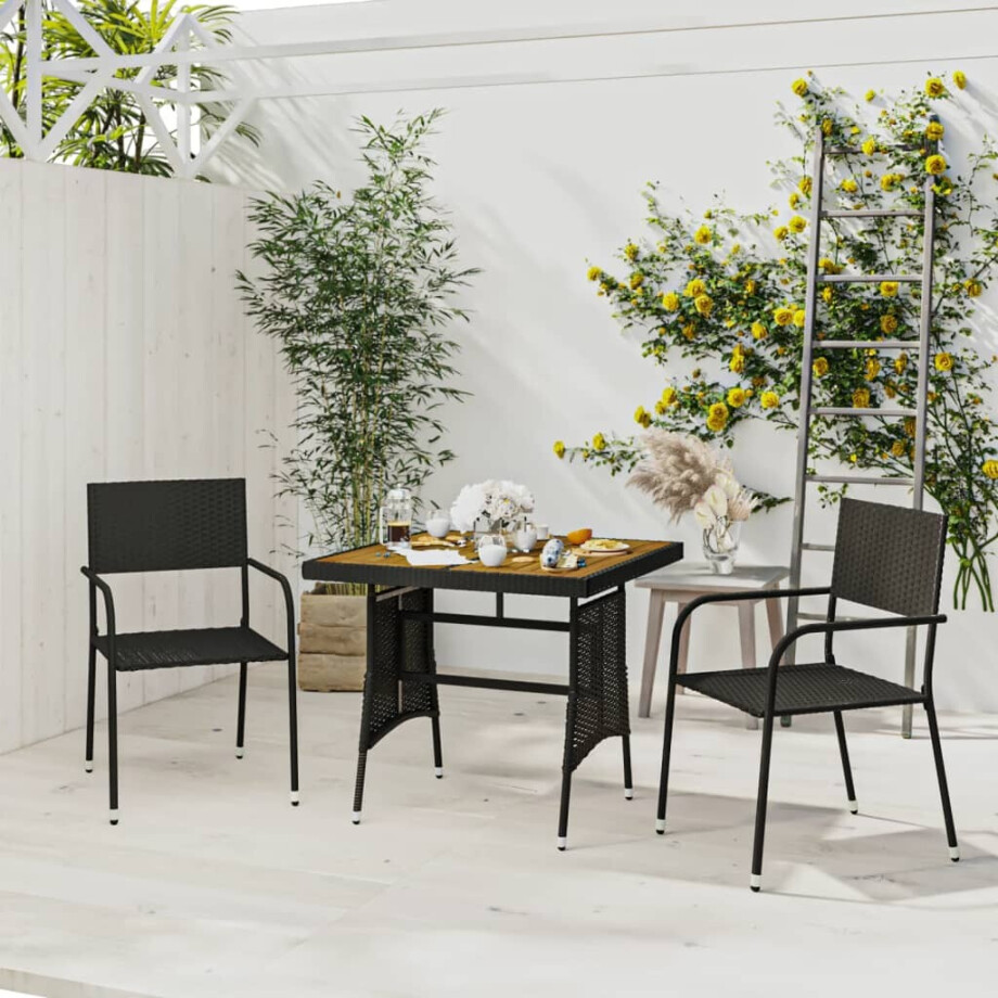 vidaXL 3-delige Tuinset poly rattan zwart afbeelding 1