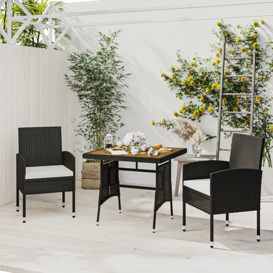 vidaXL 3-delige Tuinset poly rattan zwart afbeelding 1