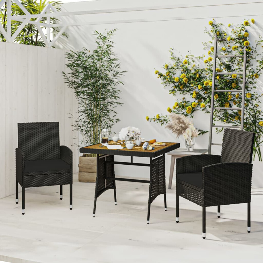 vidaXL 3-delige Tuinset poly rattan zwart afbeelding 1