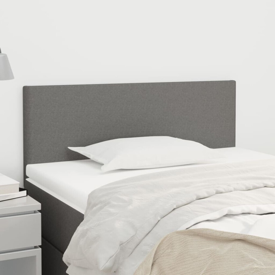 vidaXL Hoofdbord 100x5x78/88 cm stof donkergrijs afbeelding 1