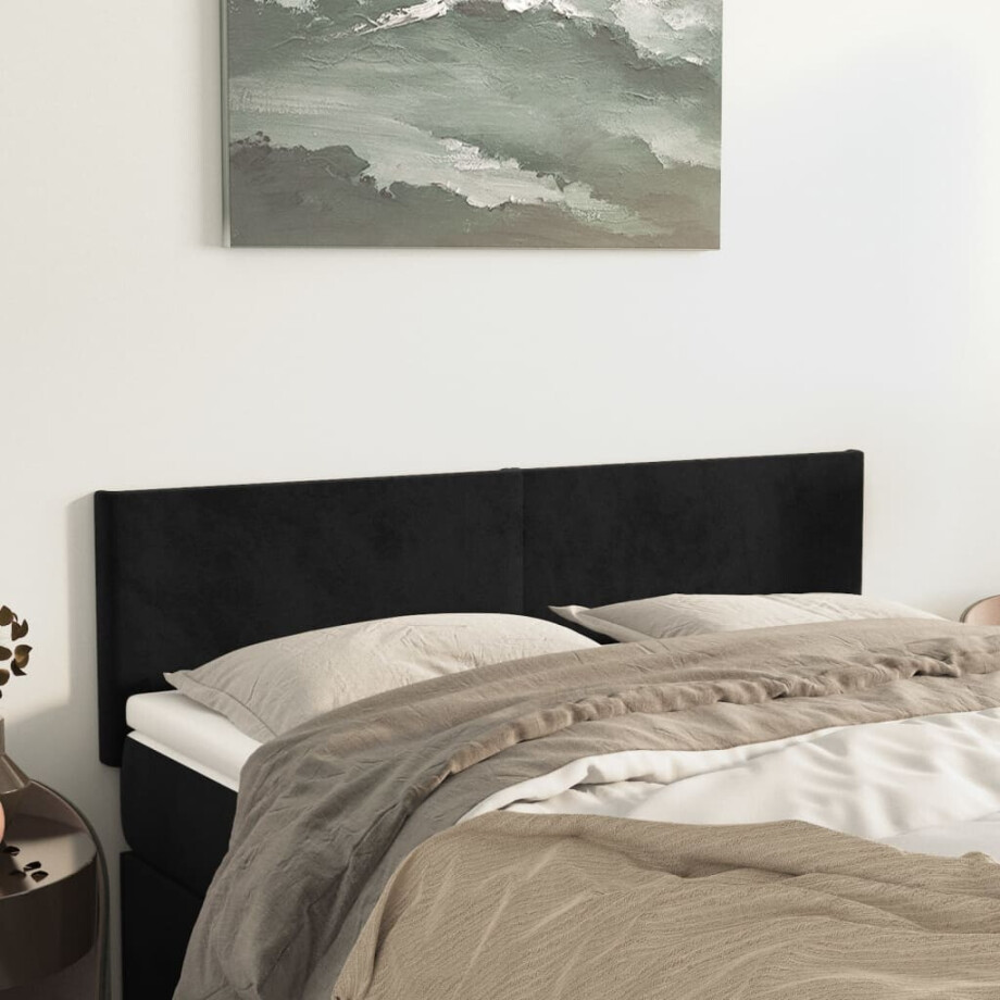 vidaXL Hoofdborden 2 st 72x5x78/88 cm fluweel zwart vidaXL Hoofdborden 2 st 72x5x78/88 cm fluweel zwart afbeelding 1