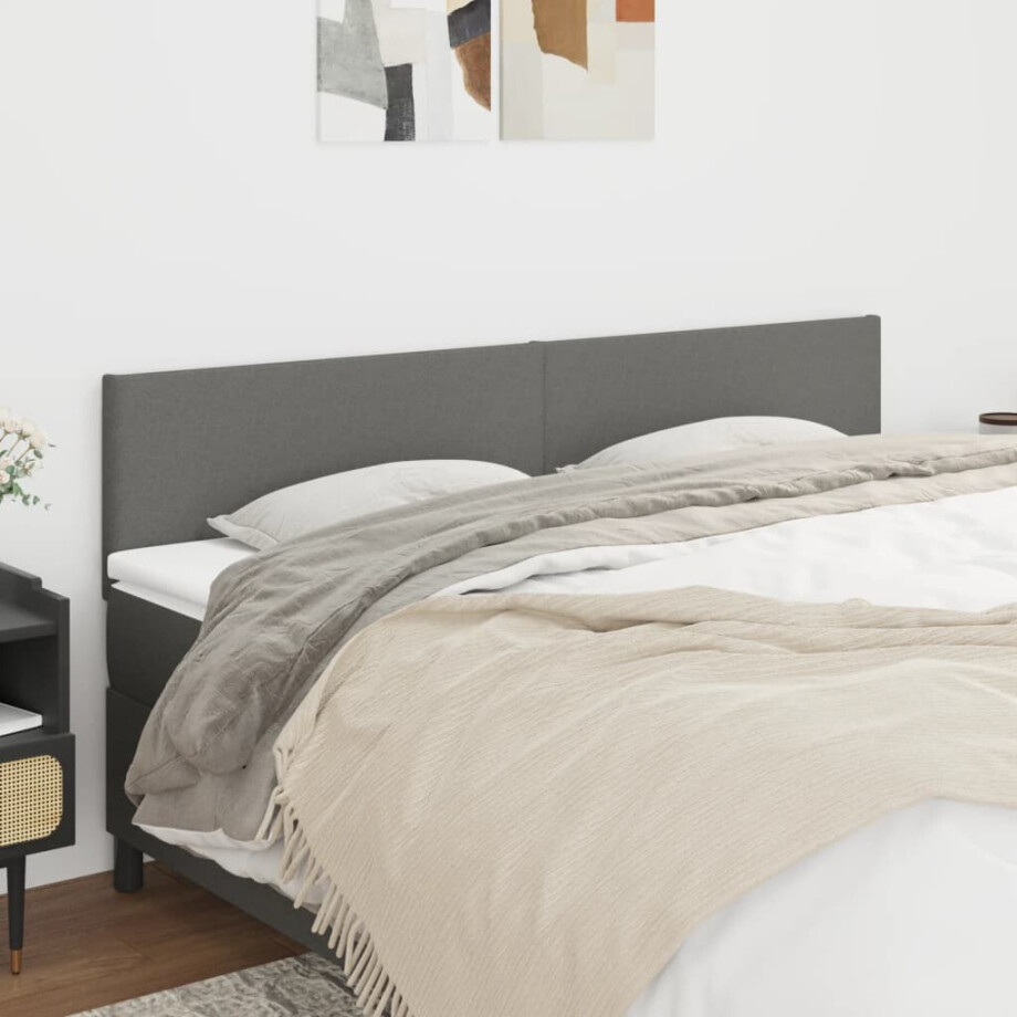 vidaXL Hoofdborden 2 st 80x5x78/88 cm stof donkergrijs afbeelding 1
