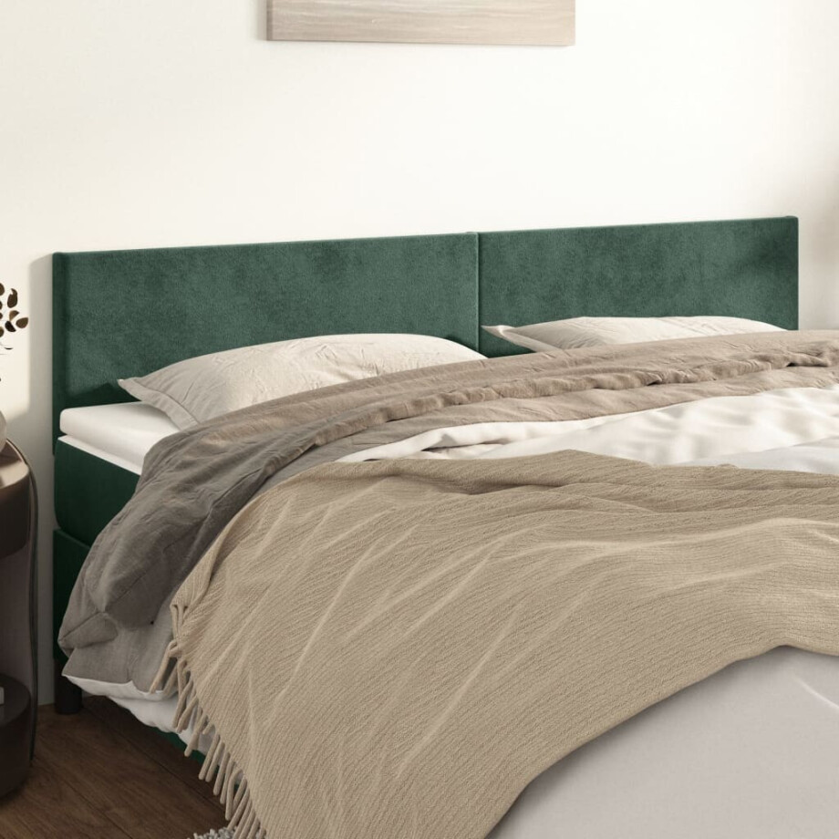 vidaXL Hoofdborden 2 st 100x5x78/88 cm fluweel donkergroen afbeelding 1