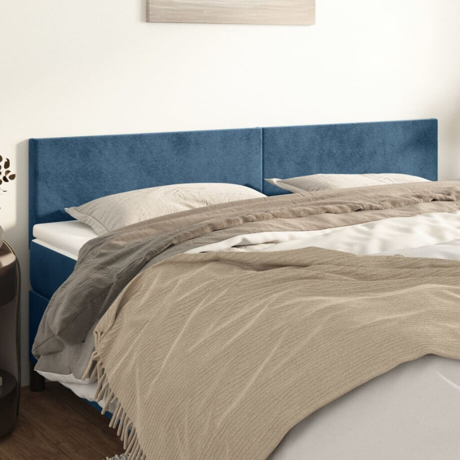 vidaXL Hoofdborden 2 st 100x5x78/88 cm fluweel donkerblauw vidaXL Hoofdborden 2 st 100x5x78/88 cm fluweel donkerblauw afbeelding 1
