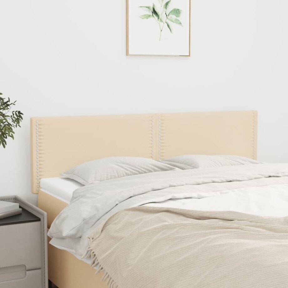 vidaXL Hoofdborden 2 st 72x5x78/88 cm stof crèmekleurig afbeelding 1