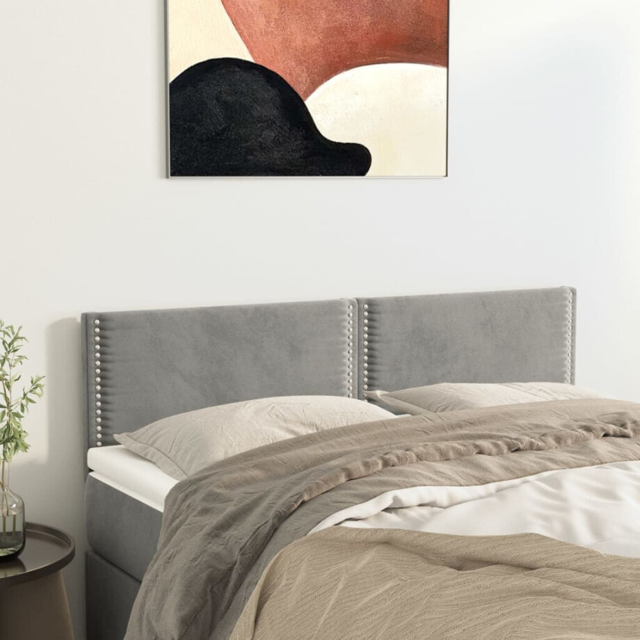 vidaXL Hoofdborden 2 st 72x5x78/88 cm fluweel lichtgrijs afbeelding 1