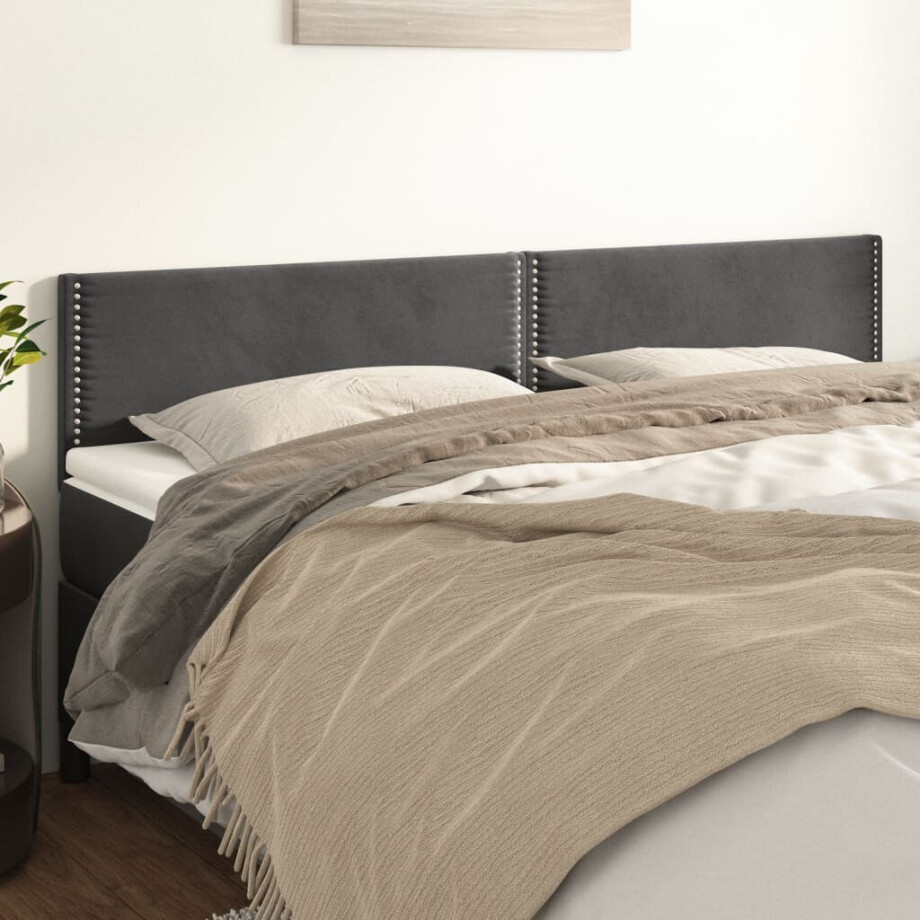 vidaXL Hoofdborden 2 st 100x5x78/88 cm fluweel donkergrijs vidaXL Hoofdborden 2 st 100x5x78/88 cm fluweel donkergrijs afbeelding 1