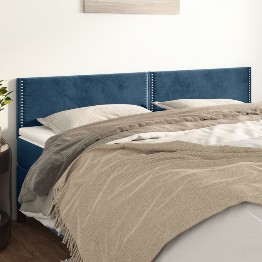 vidaXL Hoofdborden 2 st 100x5x78/88 cm fluweel donkerblauw vidaXL Hoofdborden 2 st 100x5x78/88 cm fluweel donkerblauw afbeelding 1
