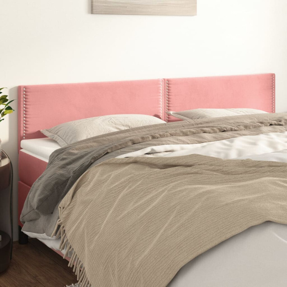 vidaXL Hoofdborden 2 st 100x5x78/88 cm fluweel roze vidaXL Hoofdborden 2 st 100x5x78/88 cm fluweel roze afbeelding 1