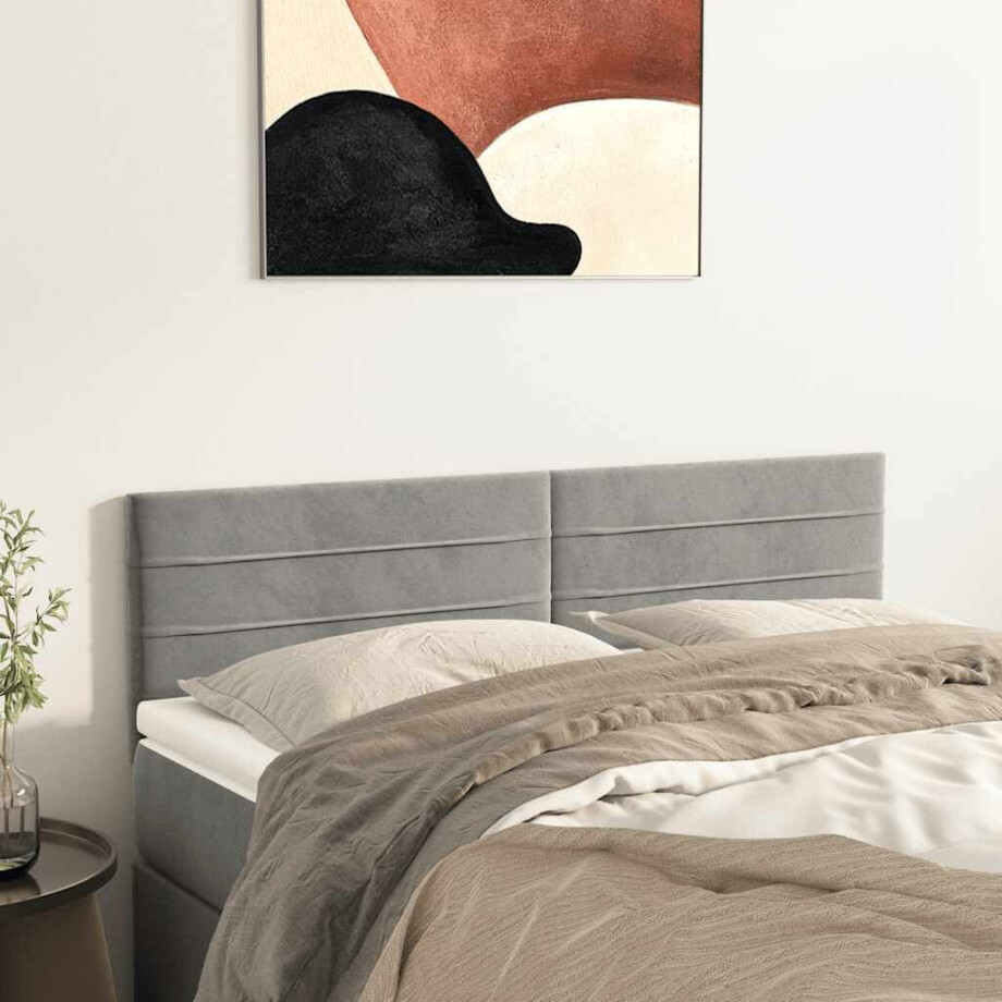 vidaXL Hoofdborden 2 st 72x5x78/88 cm fluweel lichtgrijs afbeelding 1