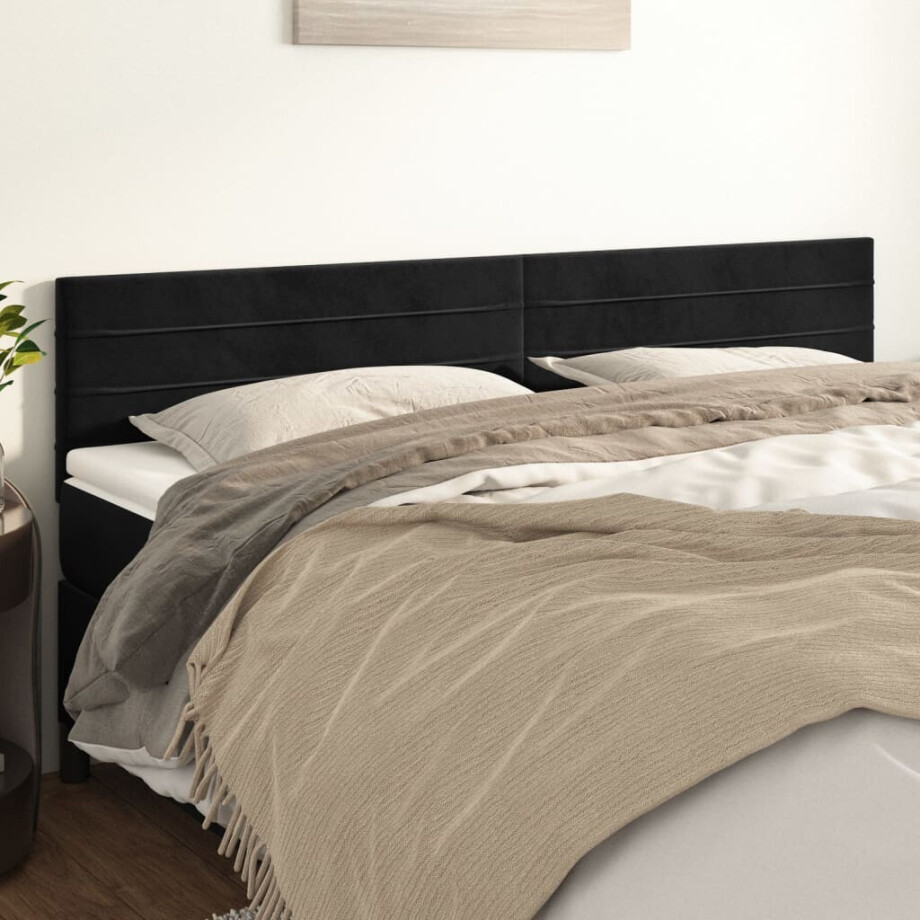 vidaXL Hoofdborden 2 st 80x5x78/88 cm fluweel zwart afbeelding 1