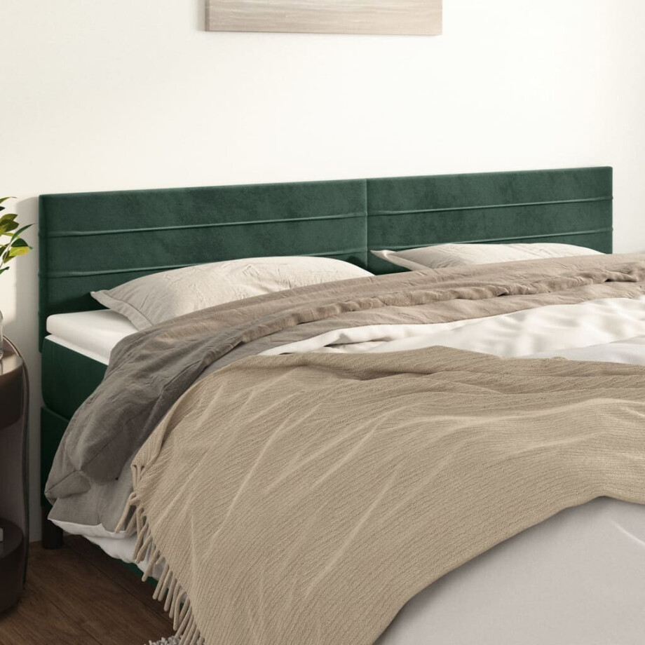 vidaXL Hoofdborden 2 st 100x5x78/88 cm fluweel donkergroen afbeelding 1