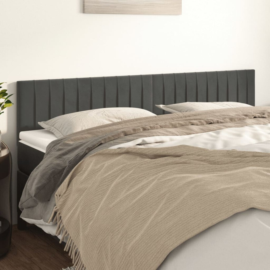 vidaXL Hoofdborden 2 st 90x5x78/88 cm fluweel donkergrijs afbeelding 1