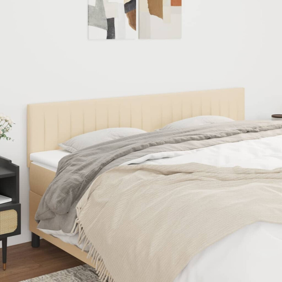 vidaXL Hoofdborden 2 st 100x5x78/88 cm stof crèmekleurig afbeelding 1