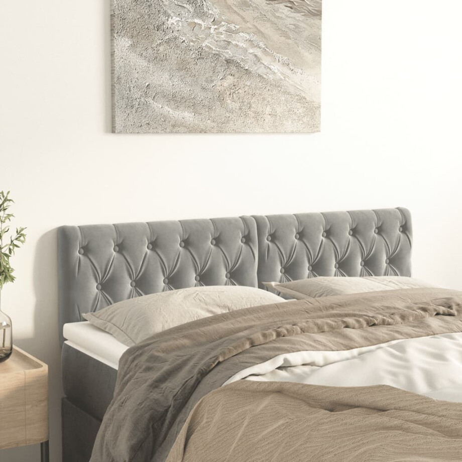 vidaXL Hoofdborden 2 st 80x7x78/88 cm fluweel lichtgrijs afbeelding 1