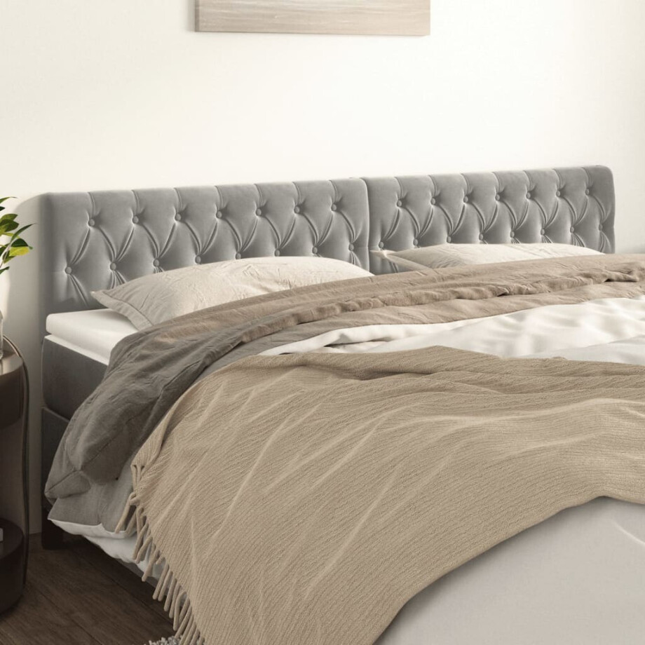 vidaXL Hoofdborden 2 st 100x7x78/88 cm fluweel lichtgrijs afbeelding 1