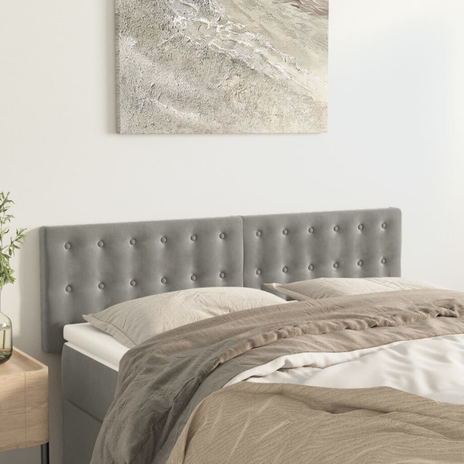 vidaXL Hoofdborden 2 st 72x5x78/88 cm fluweel lichtgrijs vidaXL Hoofdborden 2 st 72x5x78/88 cm fluweel lichtgrijs afbeelding 1