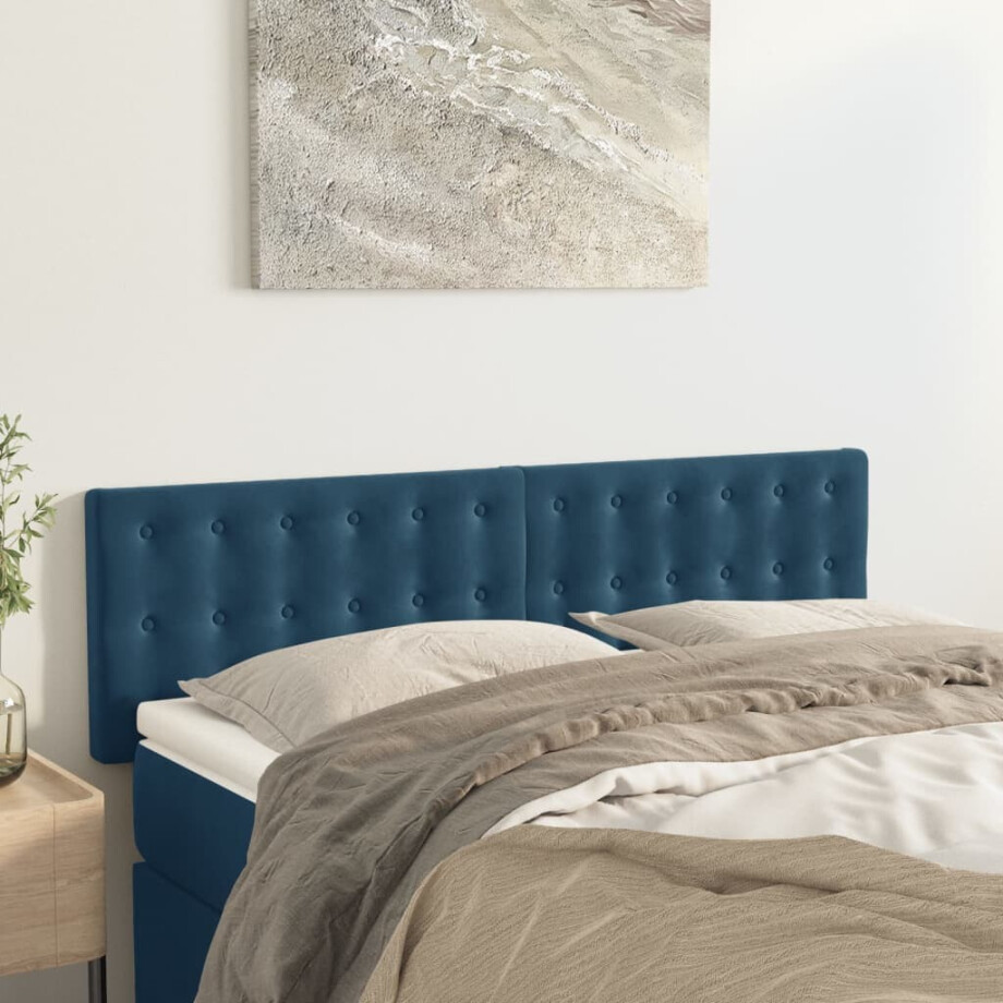 vidaXL Hoofdborden 2 st 72x5x78/88 cm fluweel donkerblauw vidaXL Hoofdborden 2 st 72x5x78/88 cm fluweel donkerblauw afbeelding 1