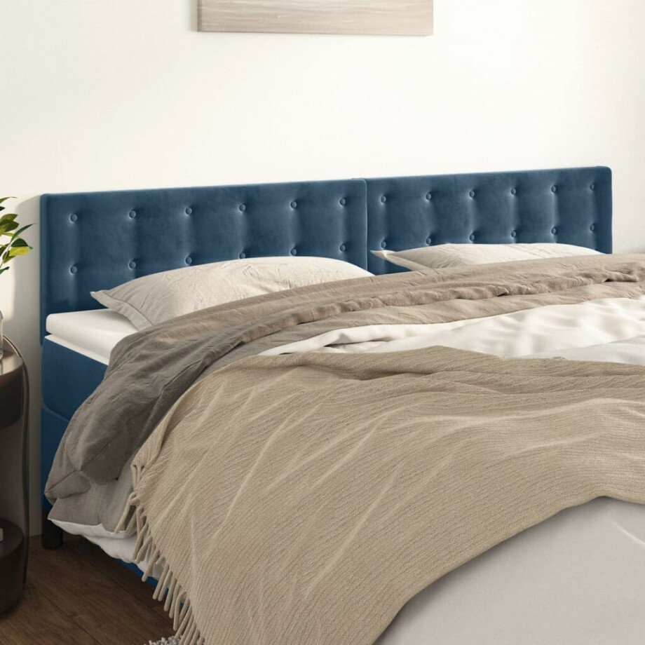 vidaXL Hoofdborden 2 st 100x5x78/88 cm fluweel donkerblauw vidaXL Hoofdborden 2 st 100x5x78/88 cm fluweel donkerblauw afbeelding 1