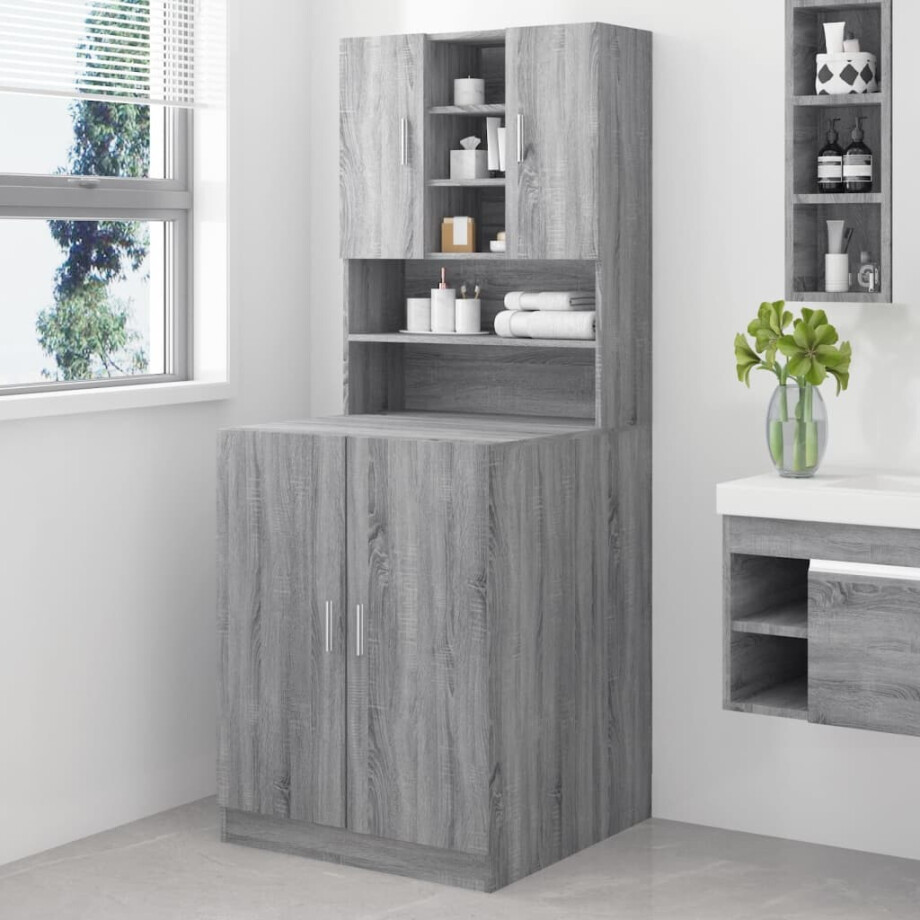 vidaXL Wasmachinekast bewekrt hout grijs sonoma eikenkleurig vidaXL Wasmachinekast bewekrt hout grijs sonoma eikenkleurig afbeelding 1