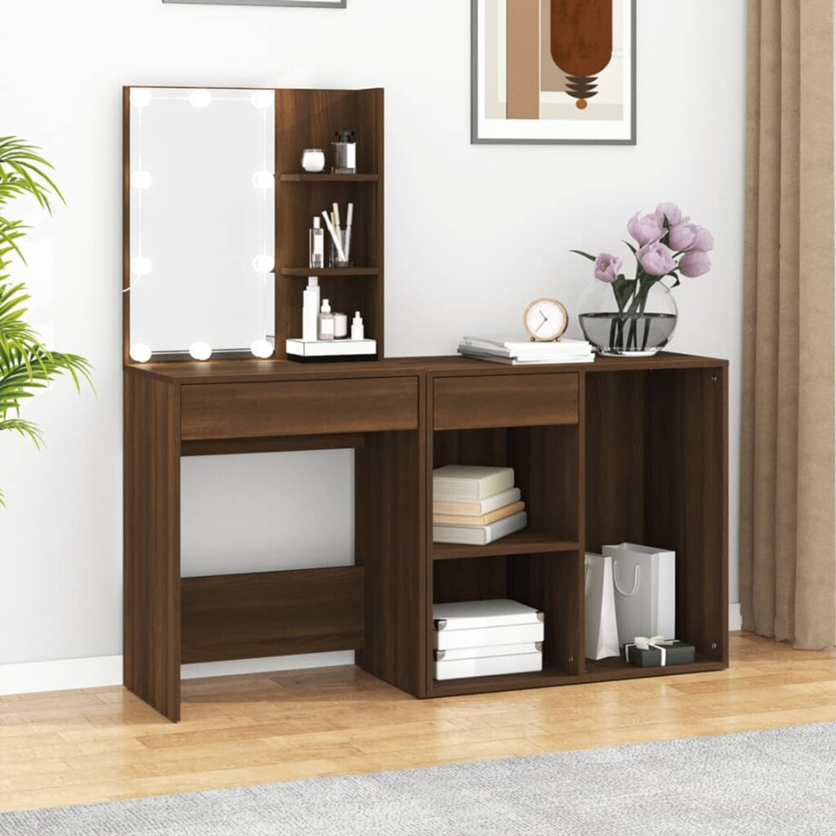 vidaXL Kaptafel met kastjes LED bewerkt hout bruin eikenkleur afbeelding 1