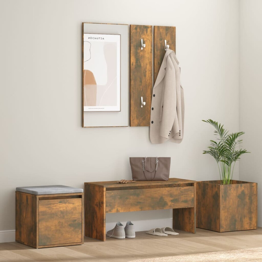 vidaXL Garderobe set bewerkt hout gerookt eikenkleurig afbeelding 1
